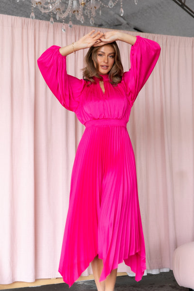pink pleated dress